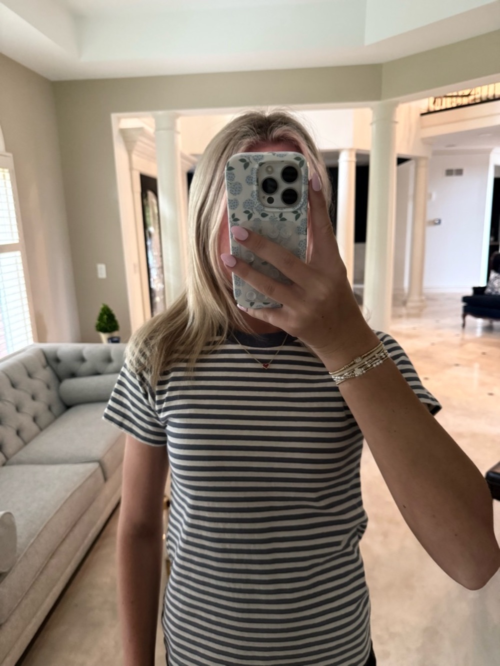 brandy gray and white striped tee